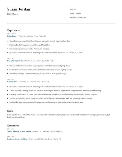 Ballet Dancer Resume