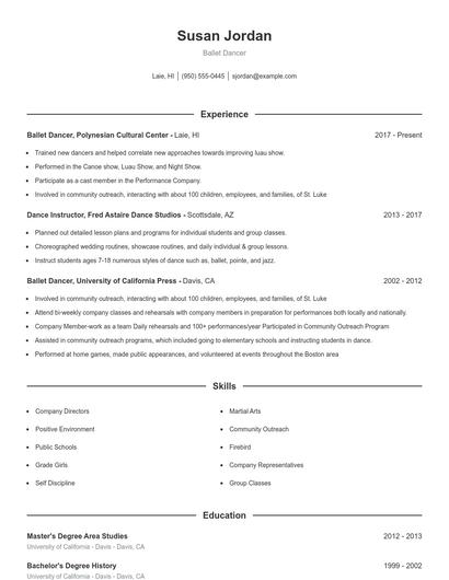 Ballet Dancer Resume