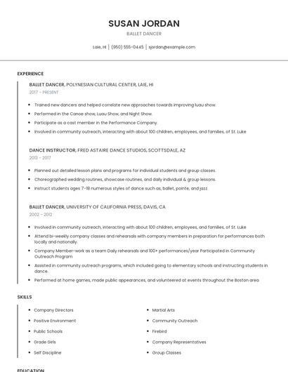 Ballet Dancer Resume