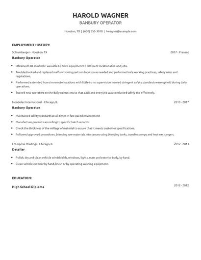 Banbury Operator Resume