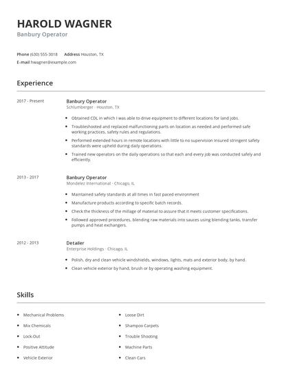 Banbury Operator Resume