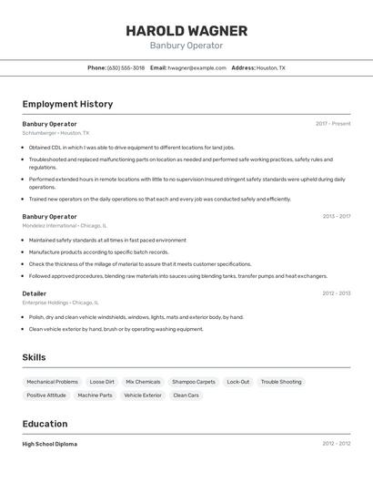 Banbury Operator Resume