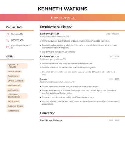 Banbury Operator Resume