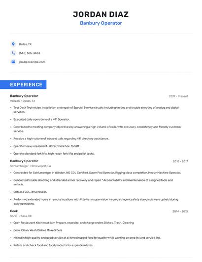 Banbury Operator Resume