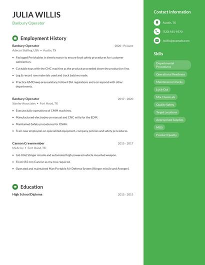 Banbury Operator Resume