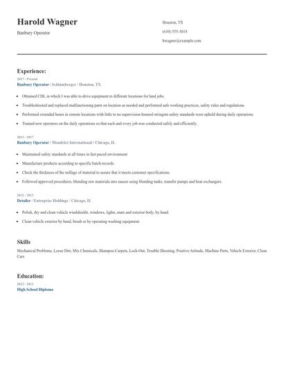Banbury Operator Resume