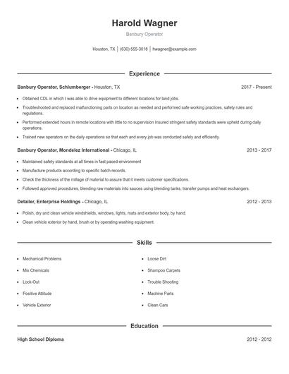 Banbury Operator Resume