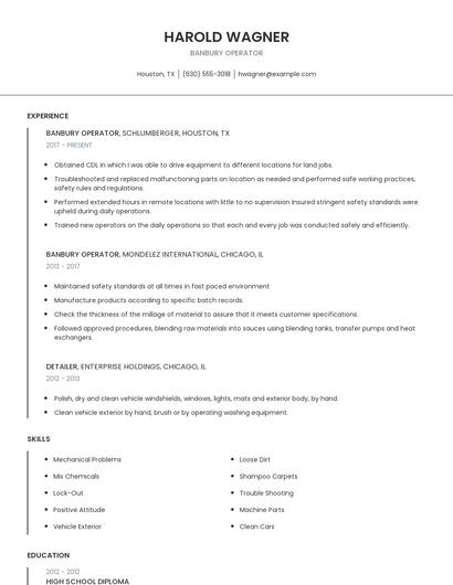 Banbury Operator Resume