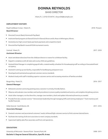 Band Director Resume