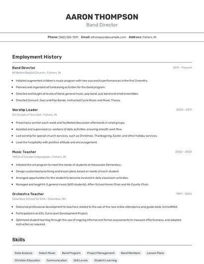 Band Director Resume