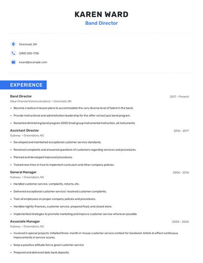 Band Director Resume