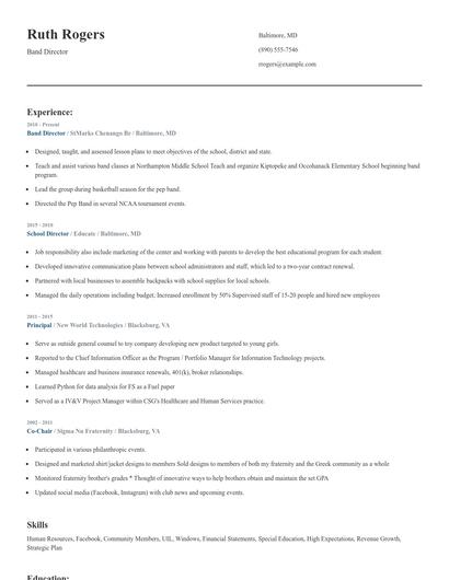 Band Director Resume