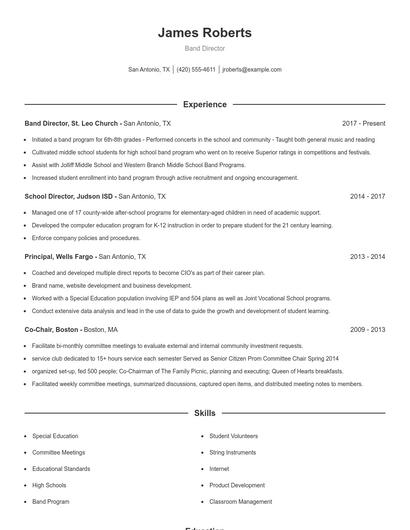 Band Director Resume