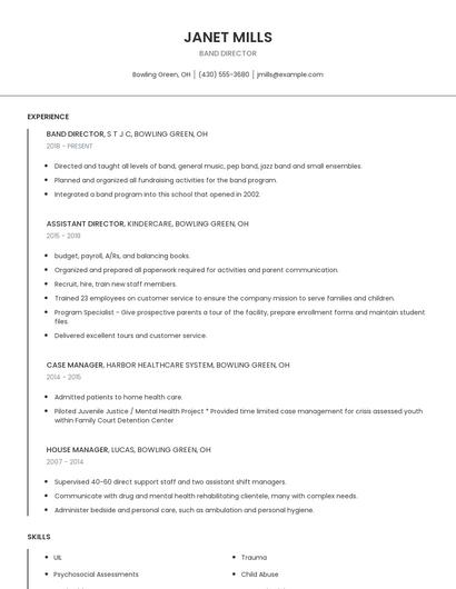 Band Director Resume