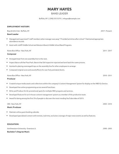 Band Leader Resume