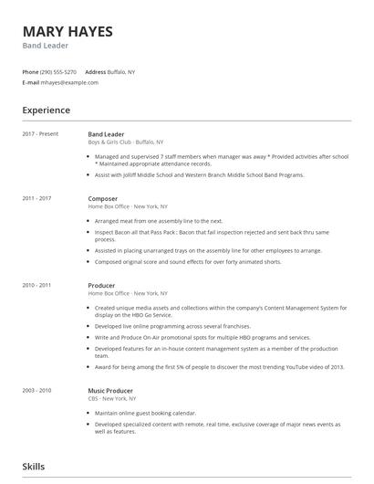 Band Leader Resume
