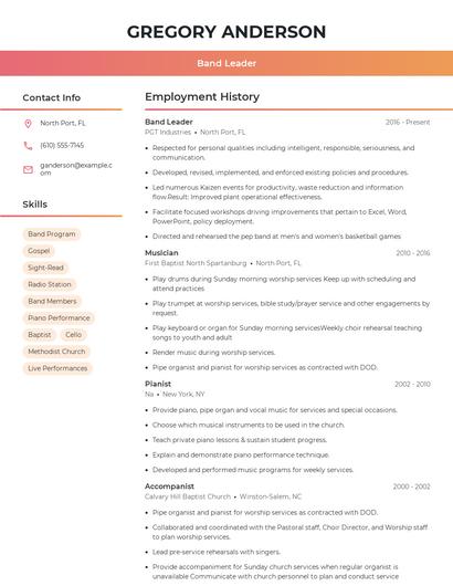 Band Leader Resume