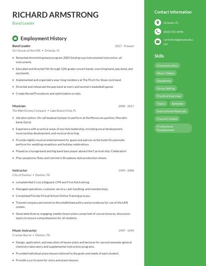 Band Leader Resume