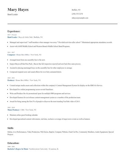 Band Leader Resume