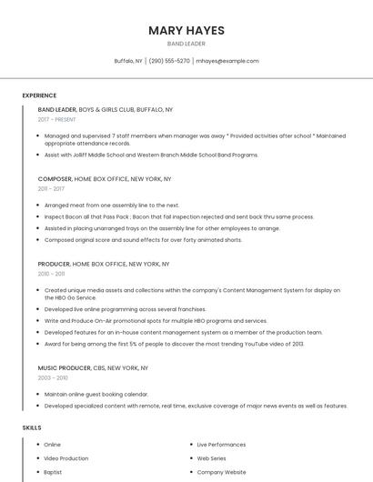 Band Leader Resume