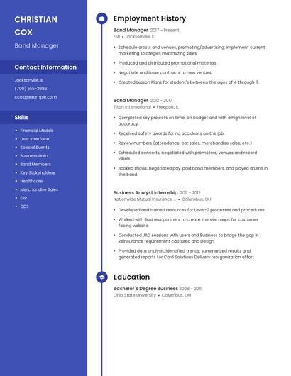 Band Manager Resume