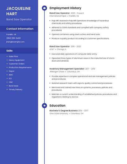 Band Saw Operator Resume