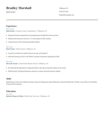 Band Teacher Resume