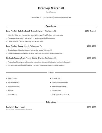 Band Teacher Resume