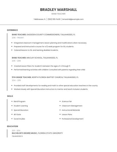 Band Teacher Resume