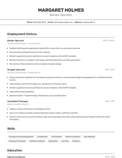Bander Operator Resume