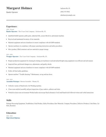 Bander Operator Resume