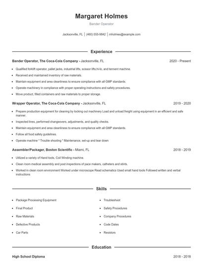 Bander Operator Resume