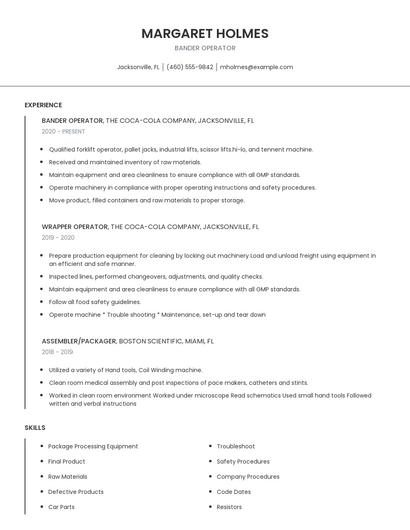 Bander Operator Resume