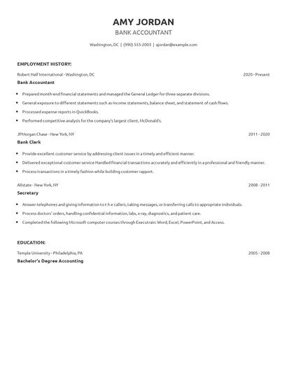 Bank Accountant Resume