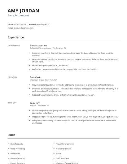 Bank Accountant Resume