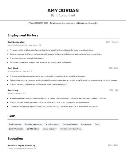 Bank Accountant Resume
