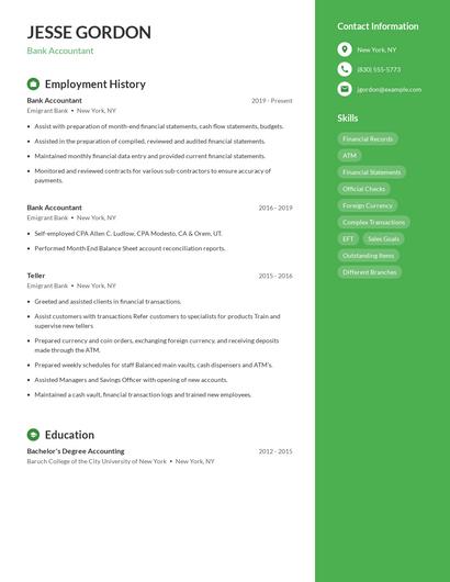 Bank Accountant Resume
