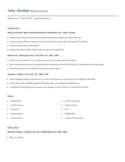 Bank Accountant Resume