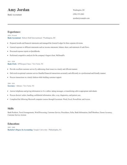 Bank Accountant Resume