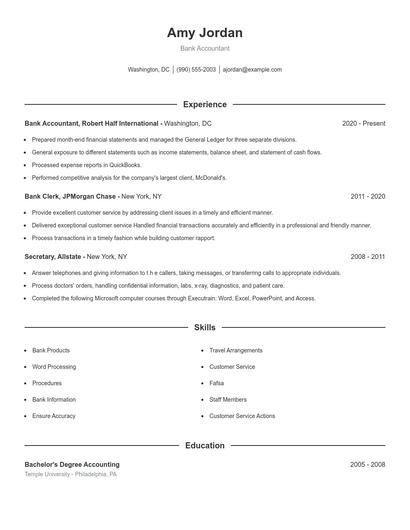 Bank Accountant Resume
