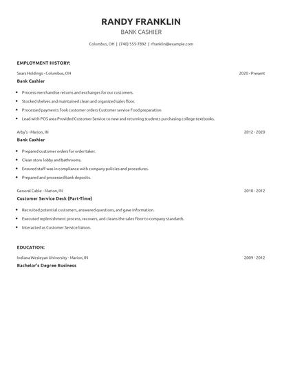 Bank Cashier Resume