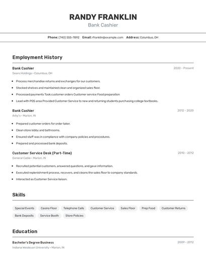 Bank Cashier Resume
