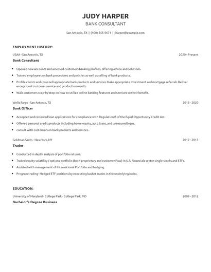 Bank Consultant Resume