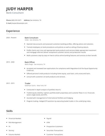 Bank Consultant Resume