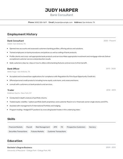 Bank Consultant Resume
