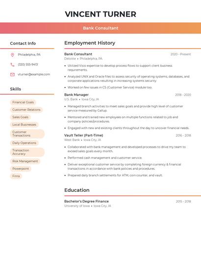 Bank Consultant Resume