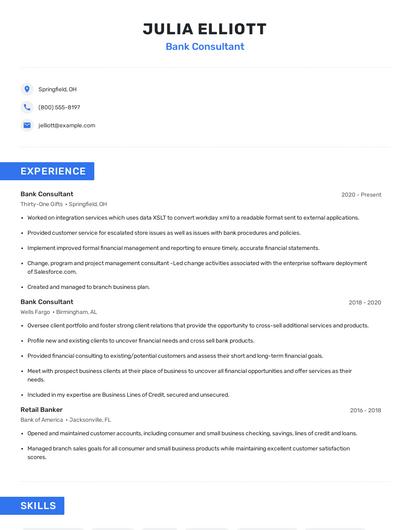 Bank Consultant Resume