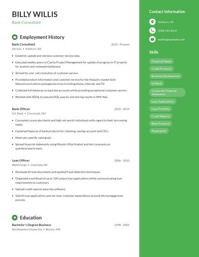 Bank Consultant Resume