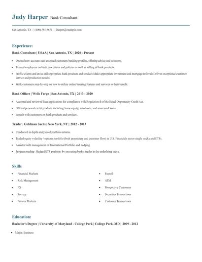 Bank Consultant Resume