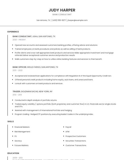 Bank Consultant Resume